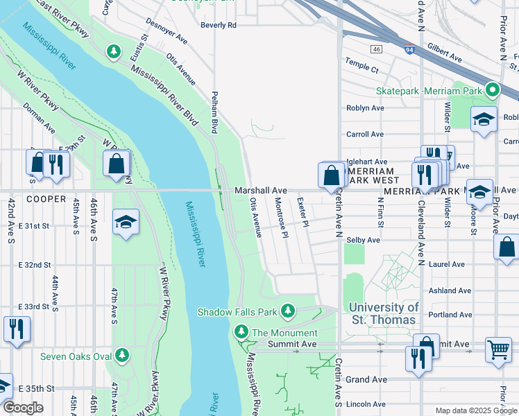 map of restaurants, bars, coffee shops, grocery stores, and more near 218 Otis Avenue in Saint Paul