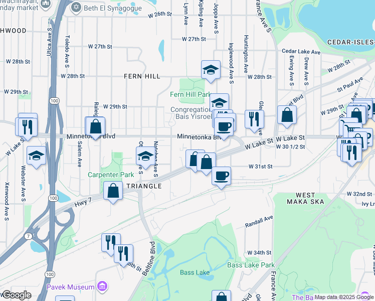 map of restaurants, bars, coffee shops, grocery stores, and more near 3023 Lynn Avenue in Minneapolis