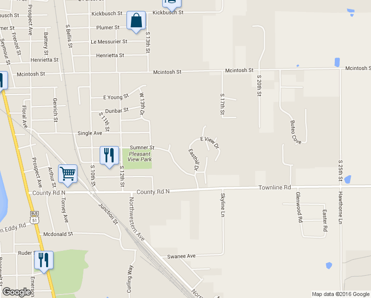map of restaurants, bars, coffee shops, grocery stores, and more near 1108 Easthill Drive in Wausau