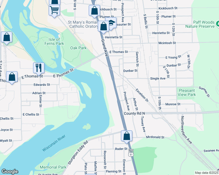 map of restaurants, bars, coffee shops, grocery stores, and more near 1050 Grand Avenue in Weston