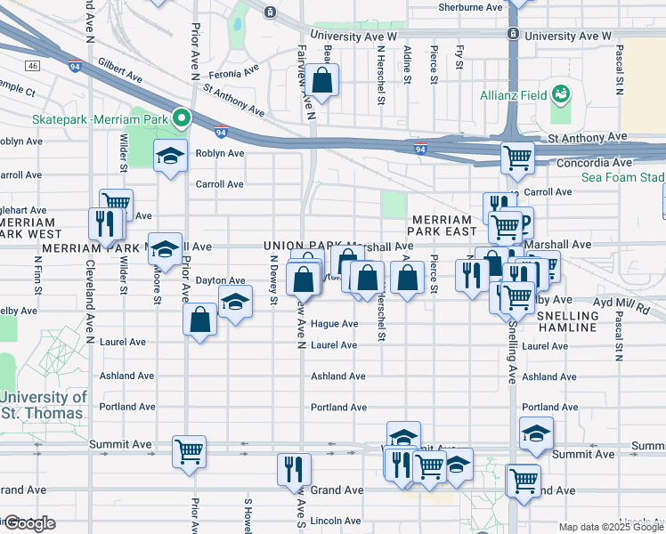 map of restaurants, bars, coffee shops, grocery stores, and more near 1779 Dayton Avenue in Saint Paul