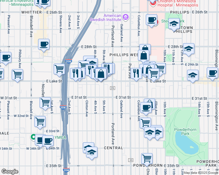 map of restaurants, bars, coffee shops, grocery stores, and more near 3021 South 5th Avenue in Minneapolis
