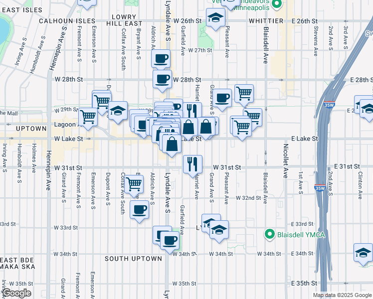 map of restaurants, bars, coffee shops, grocery stores, and more near 3025 Garfield Avenue in Minneapolis