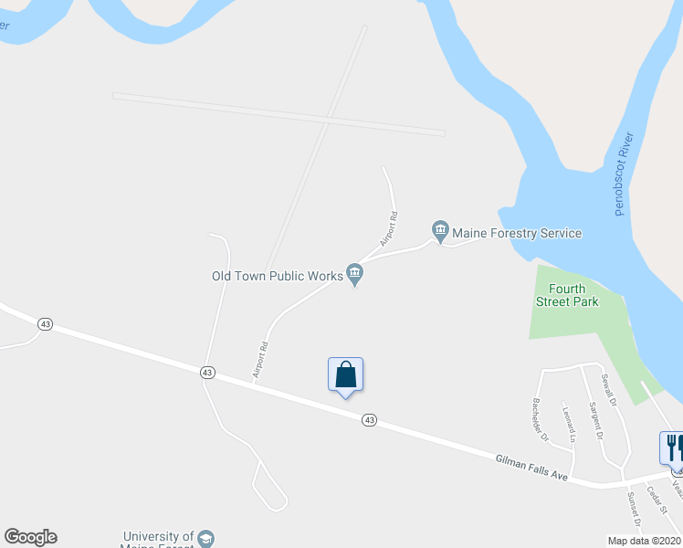 map of restaurants, bars, coffee shops, grocery stores, and more near Airport Road in Old Town