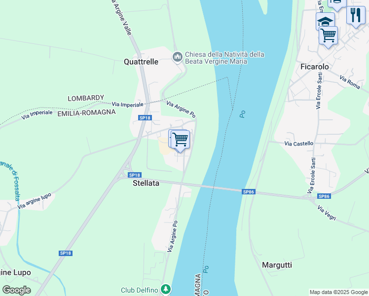 map of restaurants, bars, coffee shops, grocery stores, and more near 293 Via Antonio Gramsci in Stellata