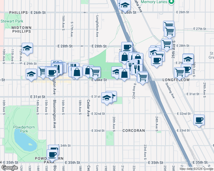 map of restaurants, bars, coffee shops, grocery stores, and more near 3017 19th Avenue South in Minneapolis