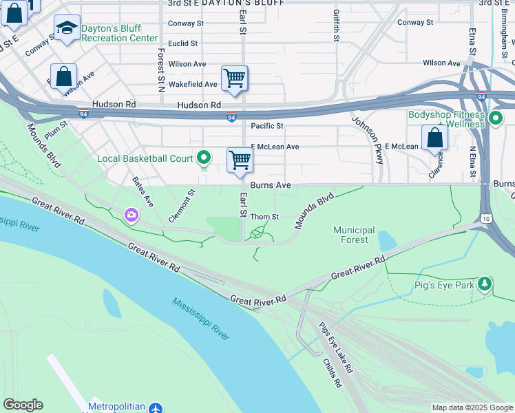 map of restaurants, bars, coffee shops, grocery stores, and more near 200 Earl Street in Saint Paul