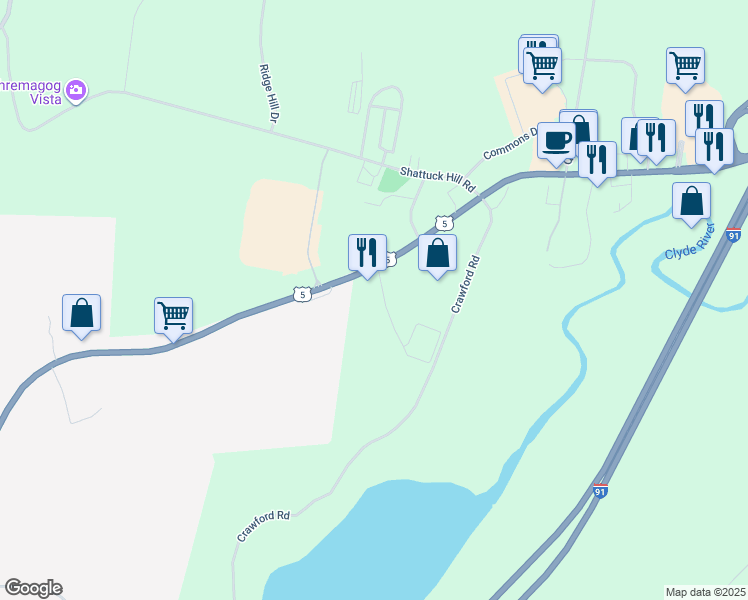 map of restaurants, bars, coffee shops, grocery stores, and more near 5043 U.S. 5 in Newport