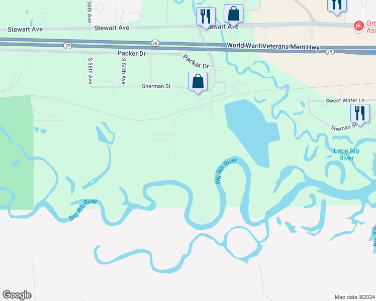 map of restaurants, bars, coffee shops, grocery stores, and more near 1111 South 50th Avenue in Wausau