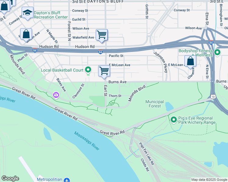 map of restaurants, bars, coffee shops, grocery stores, and more near 200 Earl Street in Saint Paul