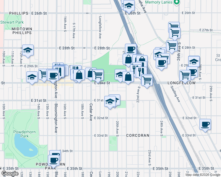map of restaurants, bars, coffee shops, grocery stores, and more near 3017 19th Avenue South in Minneapolis