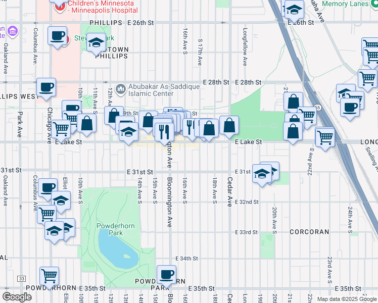 map of restaurants, bars, coffee shops, grocery stores, and more near 3024 17th Avenue South in Minneapolis