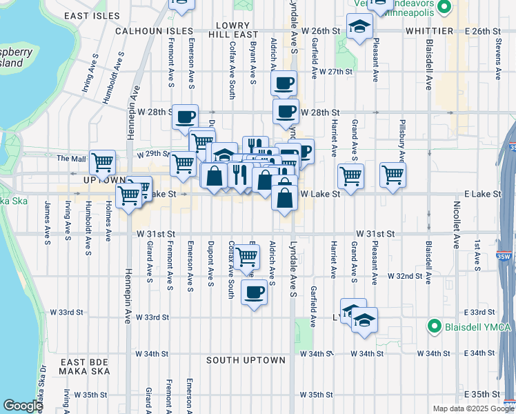 map of restaurants, bars, coffee shops, grocery stores, and more near 3046 Bryant Avenue South in Minneapolis