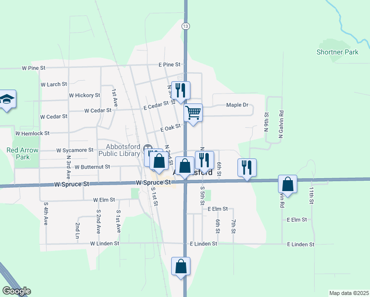 map of restaurants, bars, coffee shops, grocery stores, and more near 207 North 4th Street in Abbotsford