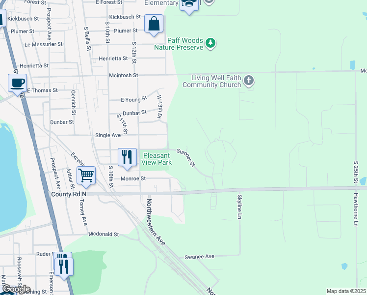map of restaurants, bars, coffee shops, grocery stores, and more near 1335 Sumner Street in Wausau