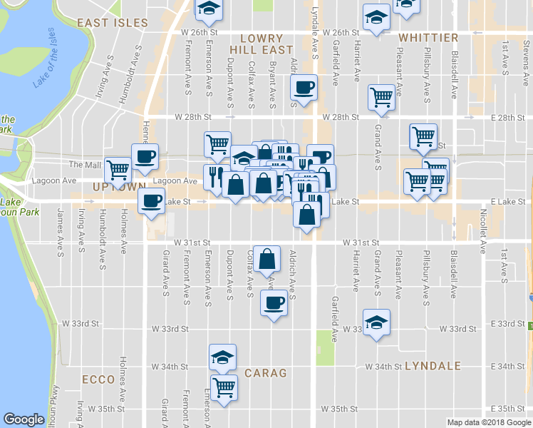 map of restaurants, bars, coffee shops, grocery stores, and more near 3046 Bryant Avenue South in Minneapolis