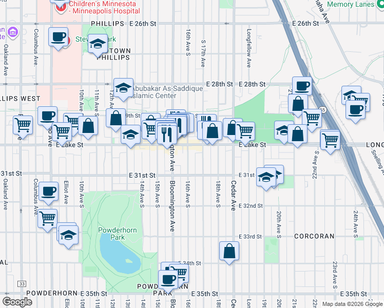map of restaurants, bars, coffee shops, grocery stores, and more near 3024 17th Avenue South in Minneapolis