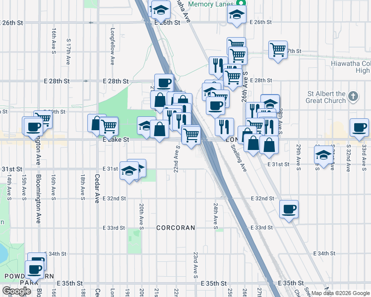 map of restaurants, bars, coffee shops, grocery stores, and more near 3029 22nd Avenue South in Minneapolis