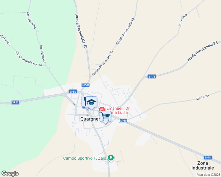 map of restaurants, bars, coffee shops, grocery stores, and more near 2 Via Kennedy in Quargnento