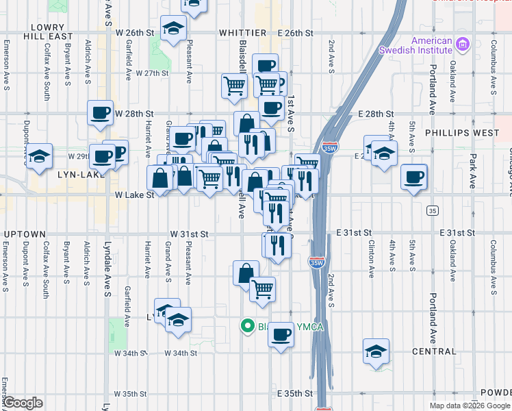 map of restaurants, bars, coffee shops, grocery stores, and more near 3000 Nicollet Avenue in Minneapolis