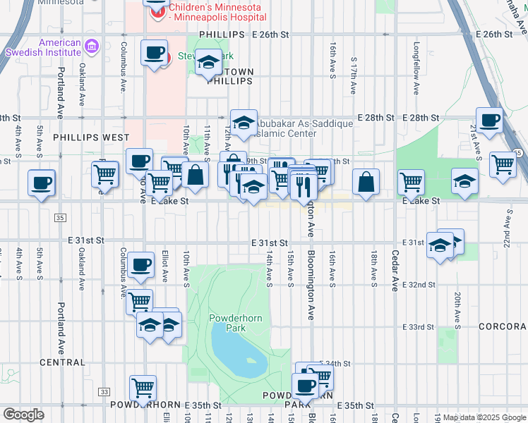 map of restaurants, bars, coffee shops, grocery stores, and more near 3027 14th Avenue South in Minneapolis
