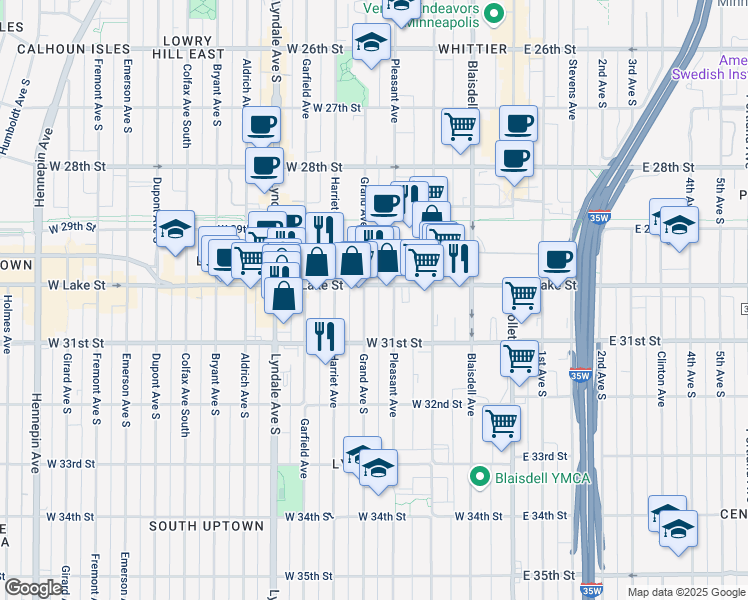 map of restaurants, bars, coffee shops, grocery stores, and more near 3024 Pleasant Avenue in Minneapolis