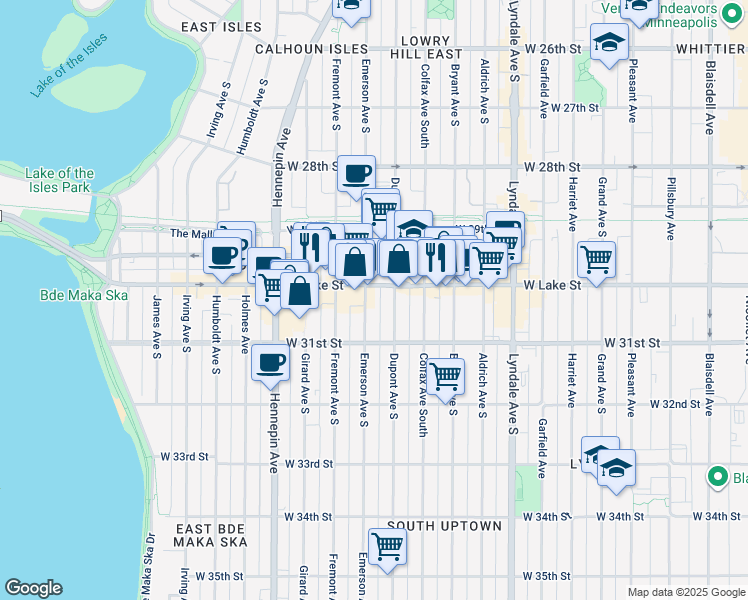 map of restaurants, bars, coffee shops, grocery stores, and more near in Minneapolis