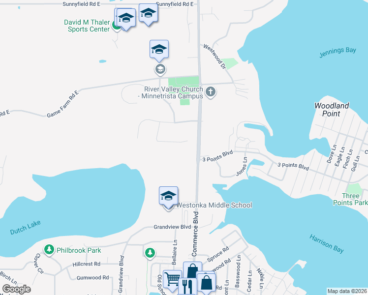 map of restaurants, bars, coffee shops, grocery stores, and more near 5649 Dutch Lake Court in Mound