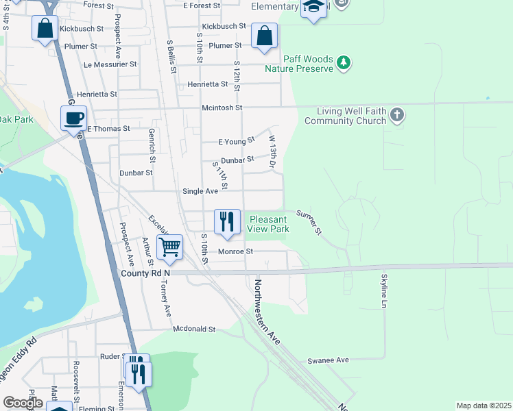 map of restaurants, bars, coffee shops, grocery stores, and more near 1221 Sumner Street in Wausau