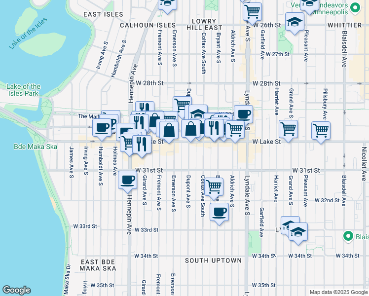 map of restaurants, bars, coffee shops, grocery stores, and more near in Minneapolis