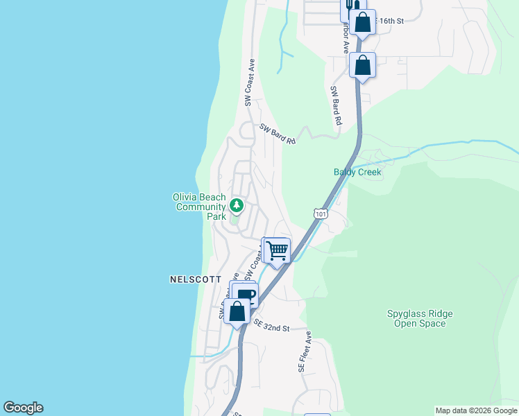 map of restaurants, bars, coffee shops, grocery stores, and more near 2246 Southwest Coast Avenue in Lincoln City