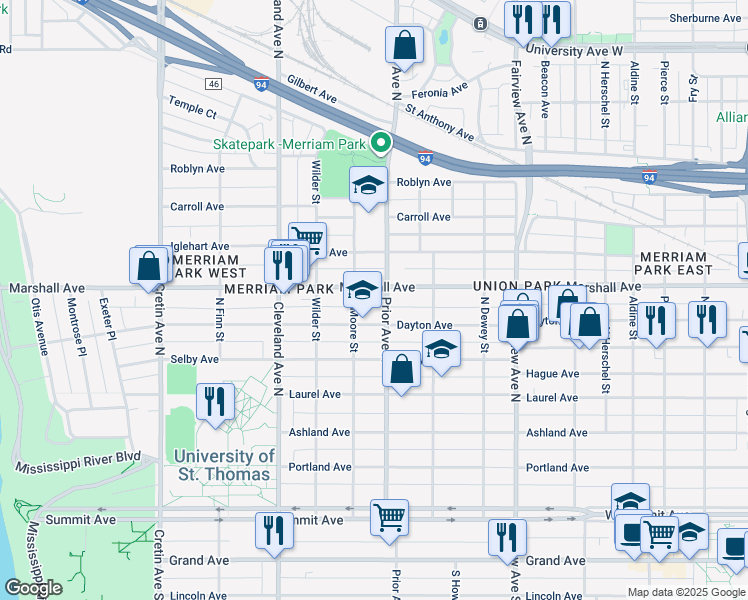 map of restaurants, bars, coffee shops, grocery stores, and more near 1983 Dayton Avenue in Saint Paul