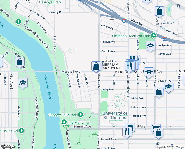 map of restaurants, bars, coffee shops, grocery stores, and more near 2209 Dayton Avenue in Saint Paul