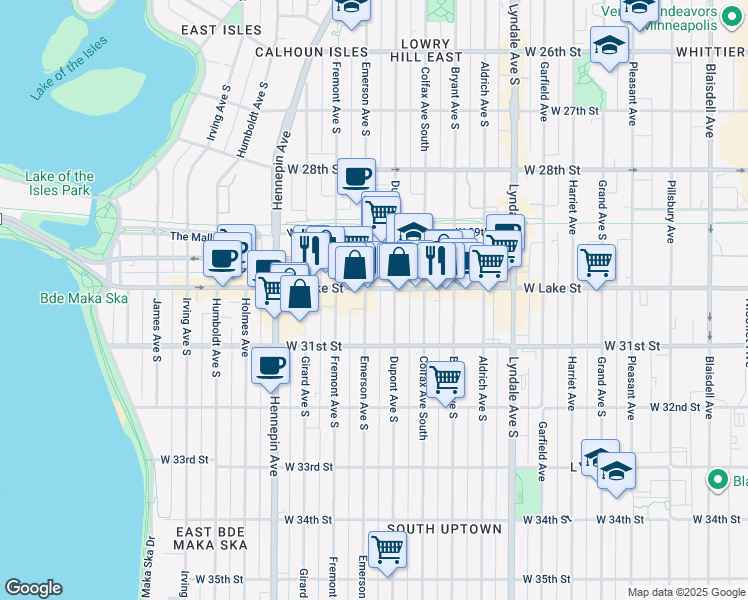 map of restaurants, bars, coffee shops, grocery stores, and more near in Minneapolis