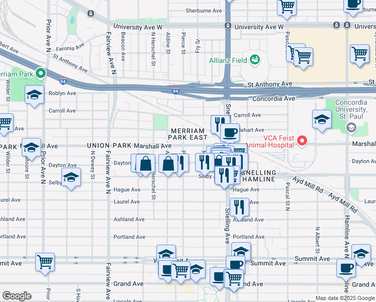 map of restaurants, bars, coffee shops, grocery stores, and more near 1667 Dayton Avenue in Saint Paul