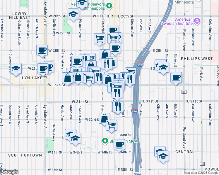 map of restaurants, bars, coffee shops, grocery stores, and more near 3000 Nicollet Avenue in Minneapolis
