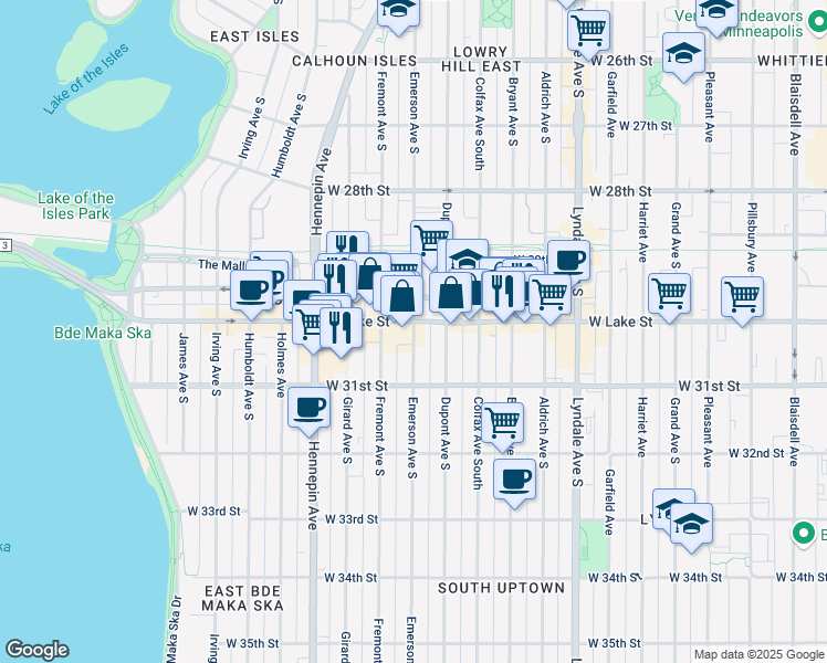 map of restaurants, bars, coffee shops, grocery stores, and more near in Minneapolis