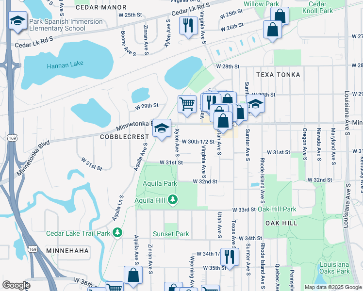 map of restaurants, bars, coffee shops, grocery stores, and more near 8300 West 31st Street in St. Louis Park