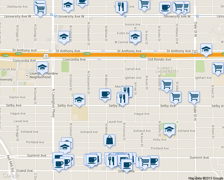 map of restaurants, bars, coffee shops, grocery stores, and more near 897 Dayton Avenue in Saint Paul