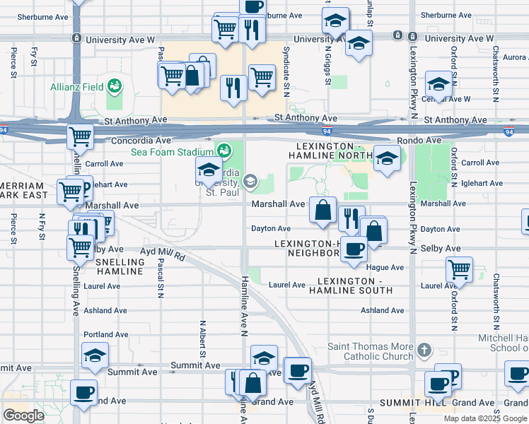 map of restaurants, bars, coffee shops, grocery stores, and more near 1321 Dayton Avenue in Saint Paul
