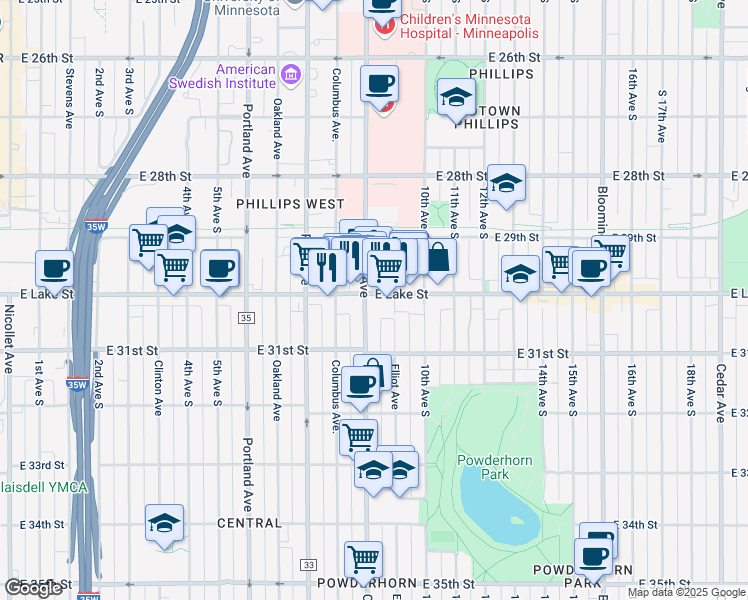 map of restaurants, bars, coffee shops, grocery stores, and more near in Minneapolis