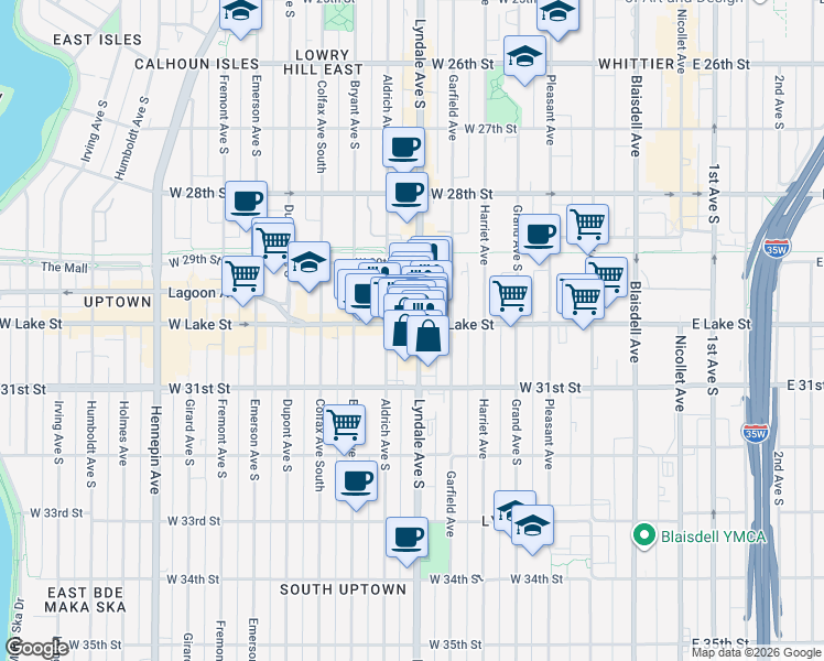 map of restaurants, bars, coffee shops, grocery stores, and more near 3021 Lyndale Avenue South in Minneapolis