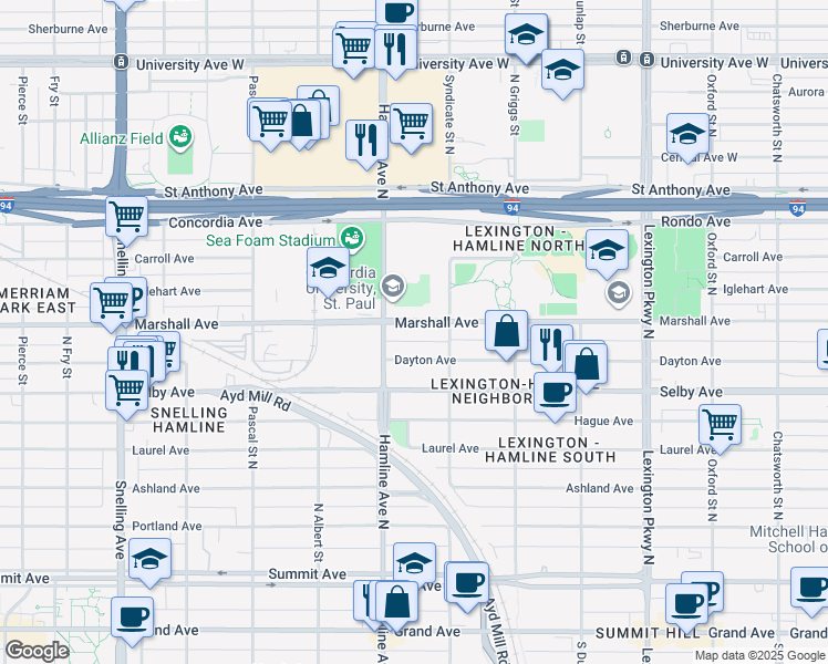 map of restaurants, bars, coffee shops, grocery stores, and more near 1321 Dayton Avenue in Saint Paul