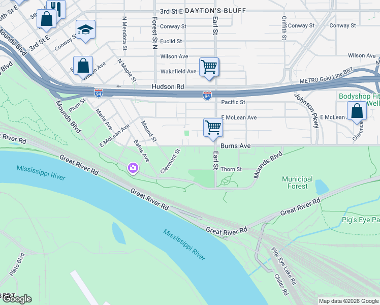 map of restaurants, bars, coffee shops, grocery stores, and more near 995 Burns Avenue in Saint Paul