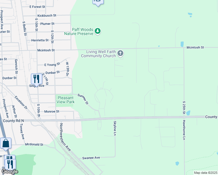 map of restaurants, bars, coffee shops, grocery stores, and more near 1701 Silver Lane in Wausau