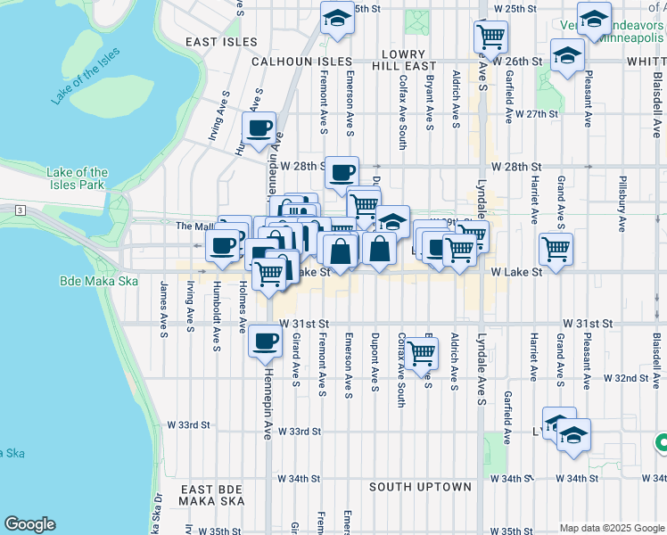 map of restaurants, bars, coffee shops, grocery stores, and more near 1212 West Lake Street in Minneapolis