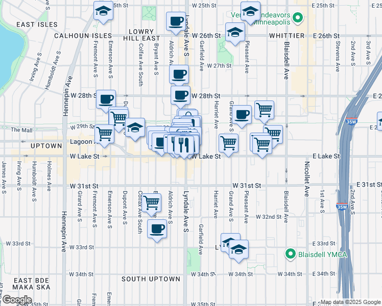 map of restaurants, bars, coffee shops, grocery stores, and more near 2930 Lyndale Avenue South in Minneapolis