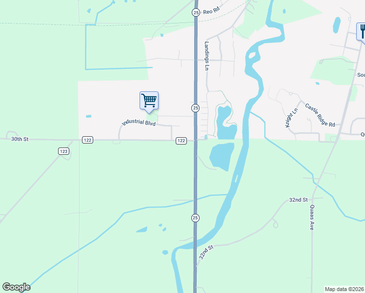 map of restaurants, bars, coffee shops, grocery stores, and more near 13235 County Road 122 in Watertown