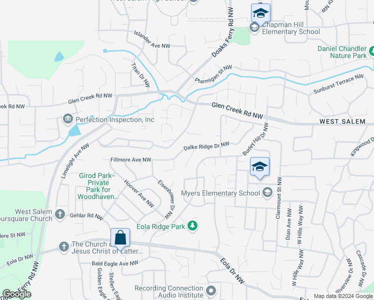 map of restaurants, bars, coffee shops, grocery stores, and more near 1010 Westfarthing Way Northwest in Salem
