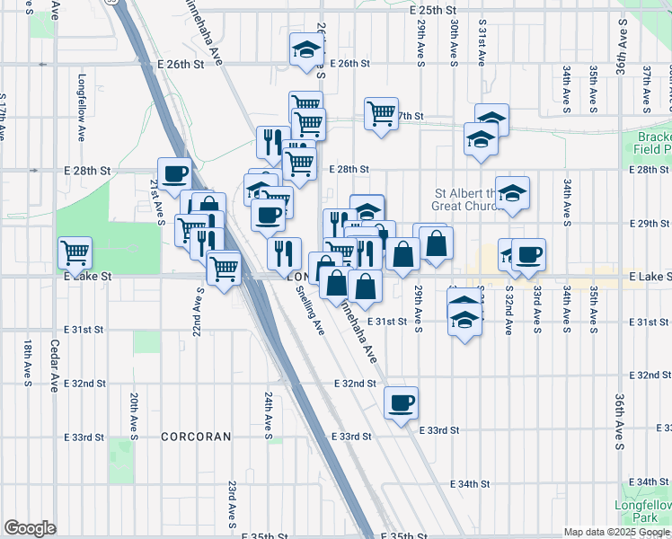map of restaurants, bars, coffee shops, grocery stores, and more near in Minneapolis